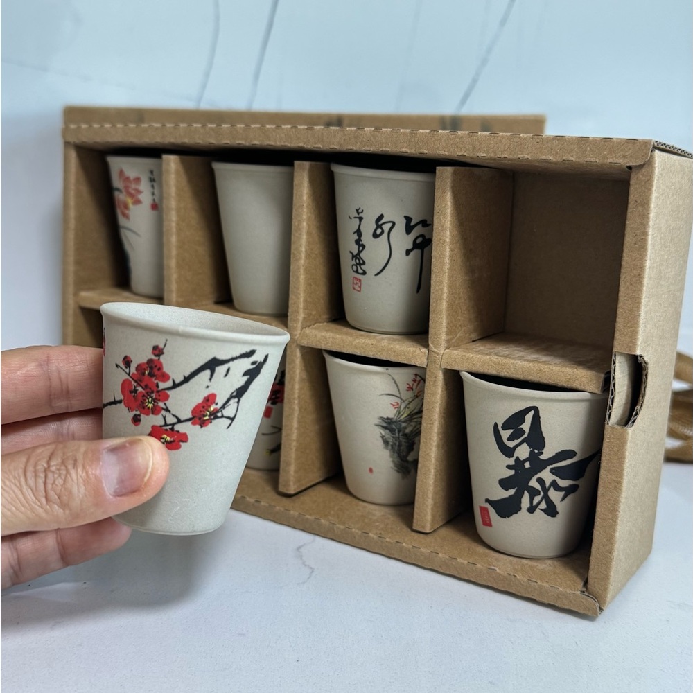 Taiwanese Set of 6 clay Cups hand painted